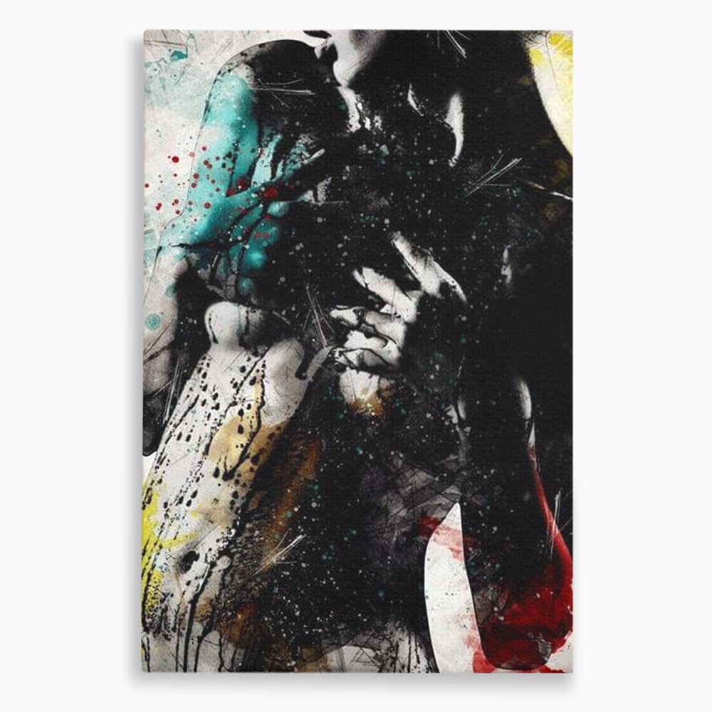 Tablou canvas cu tablou canvas cu silueta feminina si culori abstracte, fara rama, pe sasiu de lemn